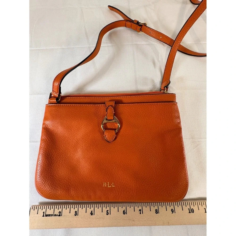 Lauren Ralph Lauren Orange Pebbled Leather Zipper Crossbody Bag